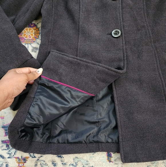 Faded Glory, Women's Grey/Black Button Up Pea Coat Wide Collard Y2K, sz MD (8/10 - Picture 7 of 15